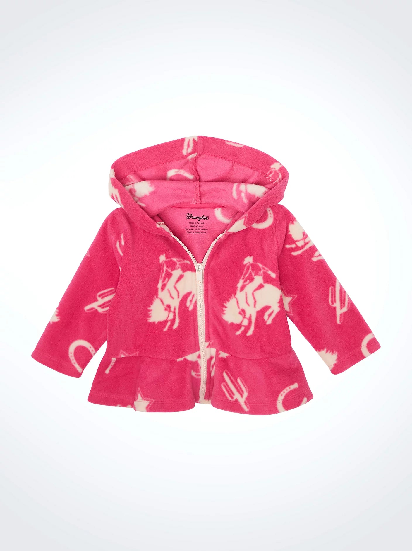 Wrangler Little Girl's Pink Icons Ruffle Hem Fleece Zip Jacket