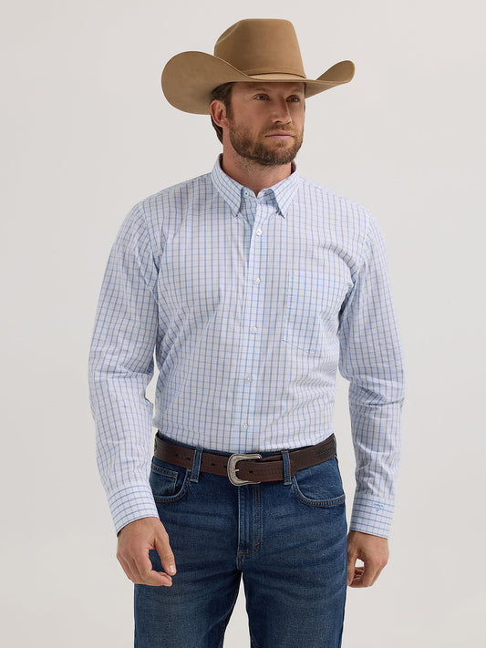 Men's Wrangler Cody Johnson One Pocket Button Down Shirt- Blue Windowpane