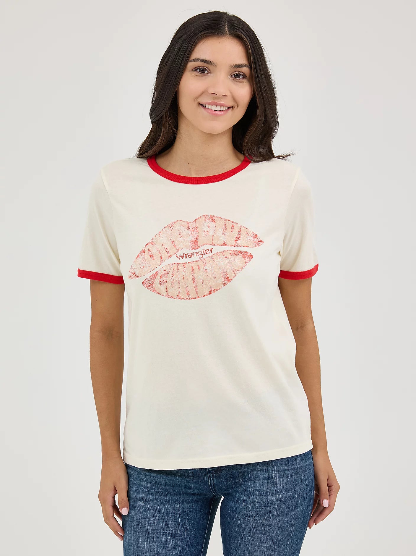 Wrangler Women's Antique White Graphic Ringer Tee