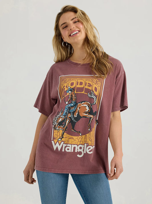 Wrangler Women's Wild Ginger Acid Wash Graphic Oversized Tee