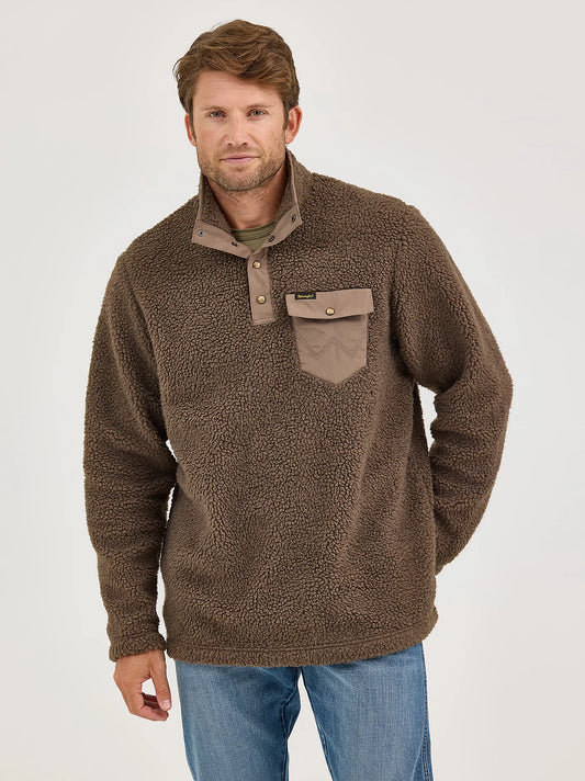 Wrangler Men's Chocolate Chip Quarter Snap Sherpa Pullover
