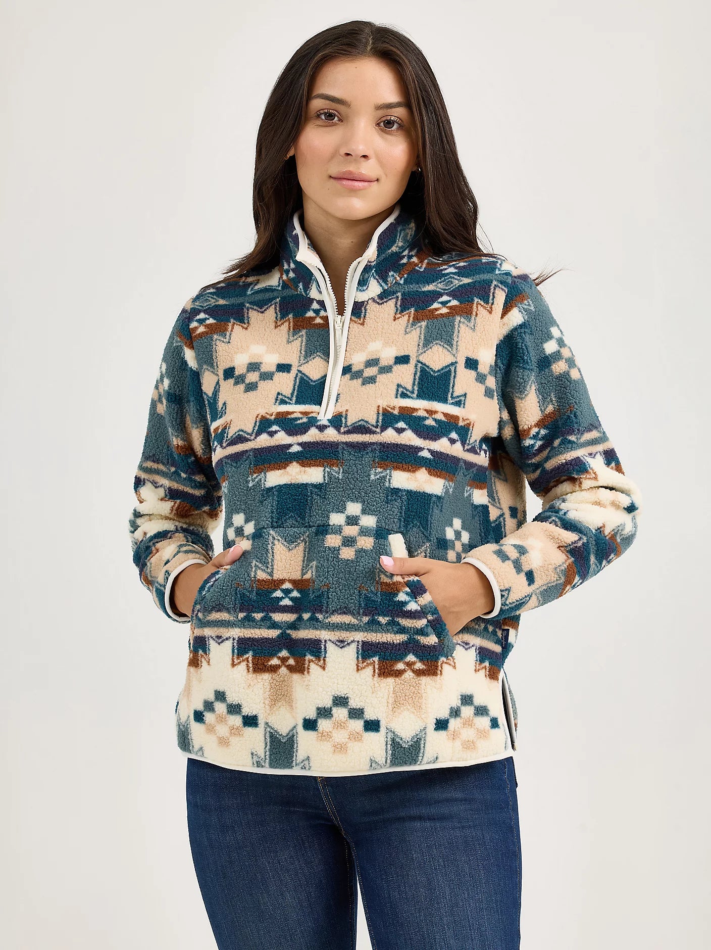 Wrangler Retro Dusty Blue Quarter-Zip Sherpa Pullover
