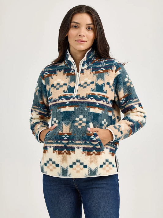 Wrangler Retro Dusty Blue Quarter-Zip Sherpa Pullover