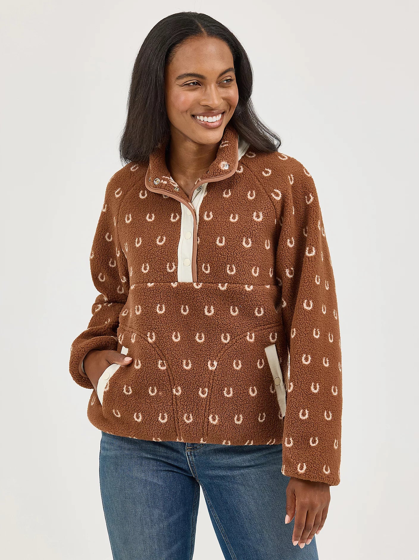 Women's Wrangler Brown Retro® Half-Snap Sherpa Pullover