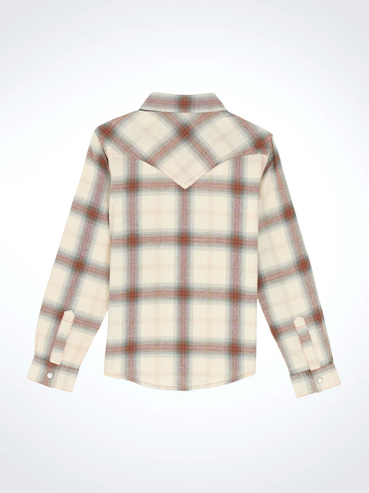 Girl's Wrangler Cream Flannel Plaid Western Snap Shirt