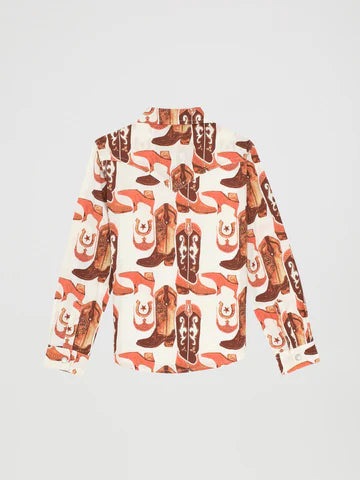 Wrangler Girls Pink Boot Snap Long Sleeve Shirt