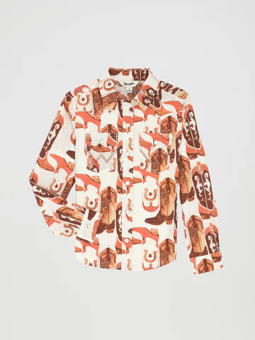 Wrangler Girls Pink Boot Snap Long Sleeve Shirt