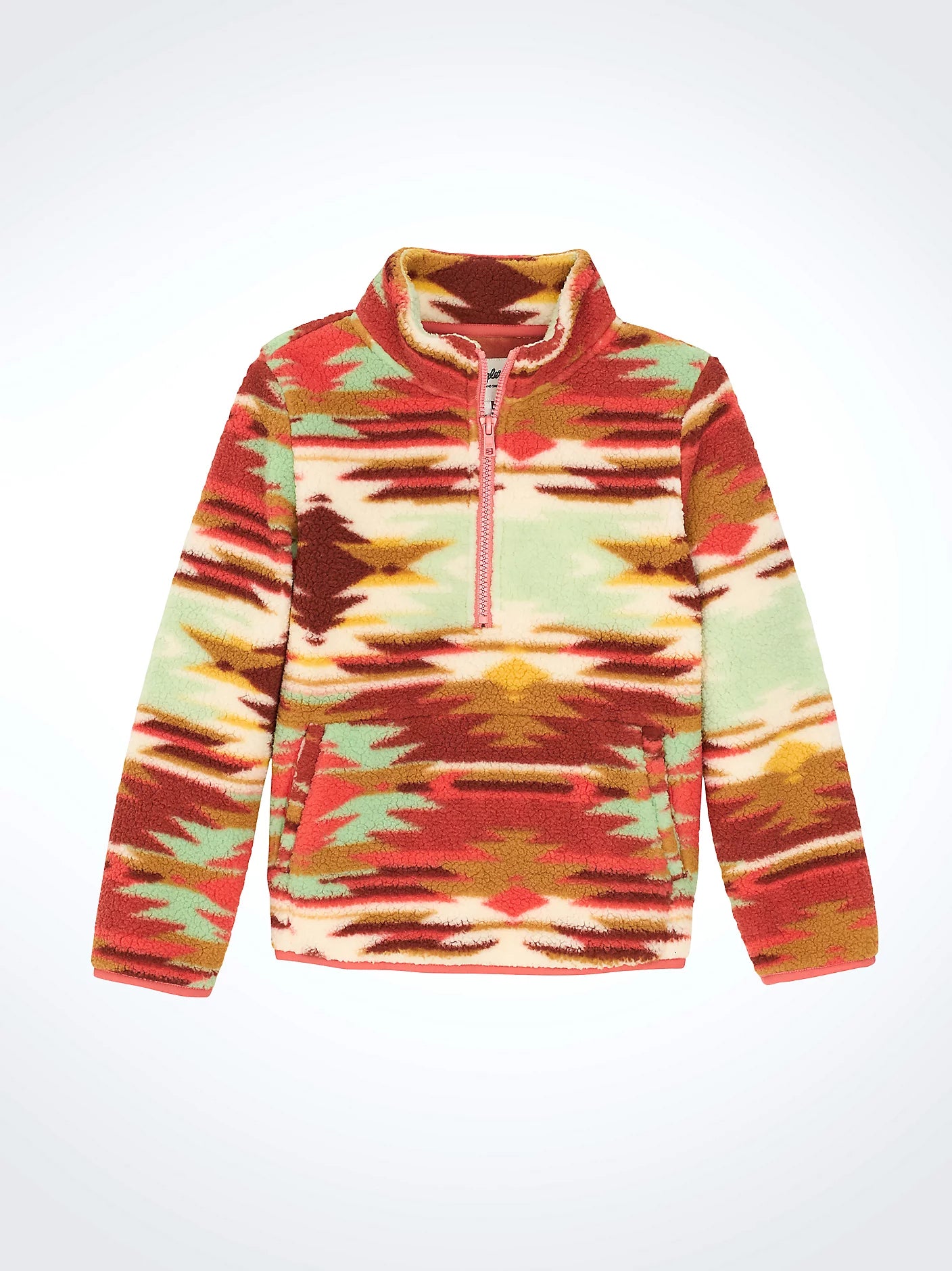 Girl's Green Mist Southwest Quarter-Zip Sherpa Pullover