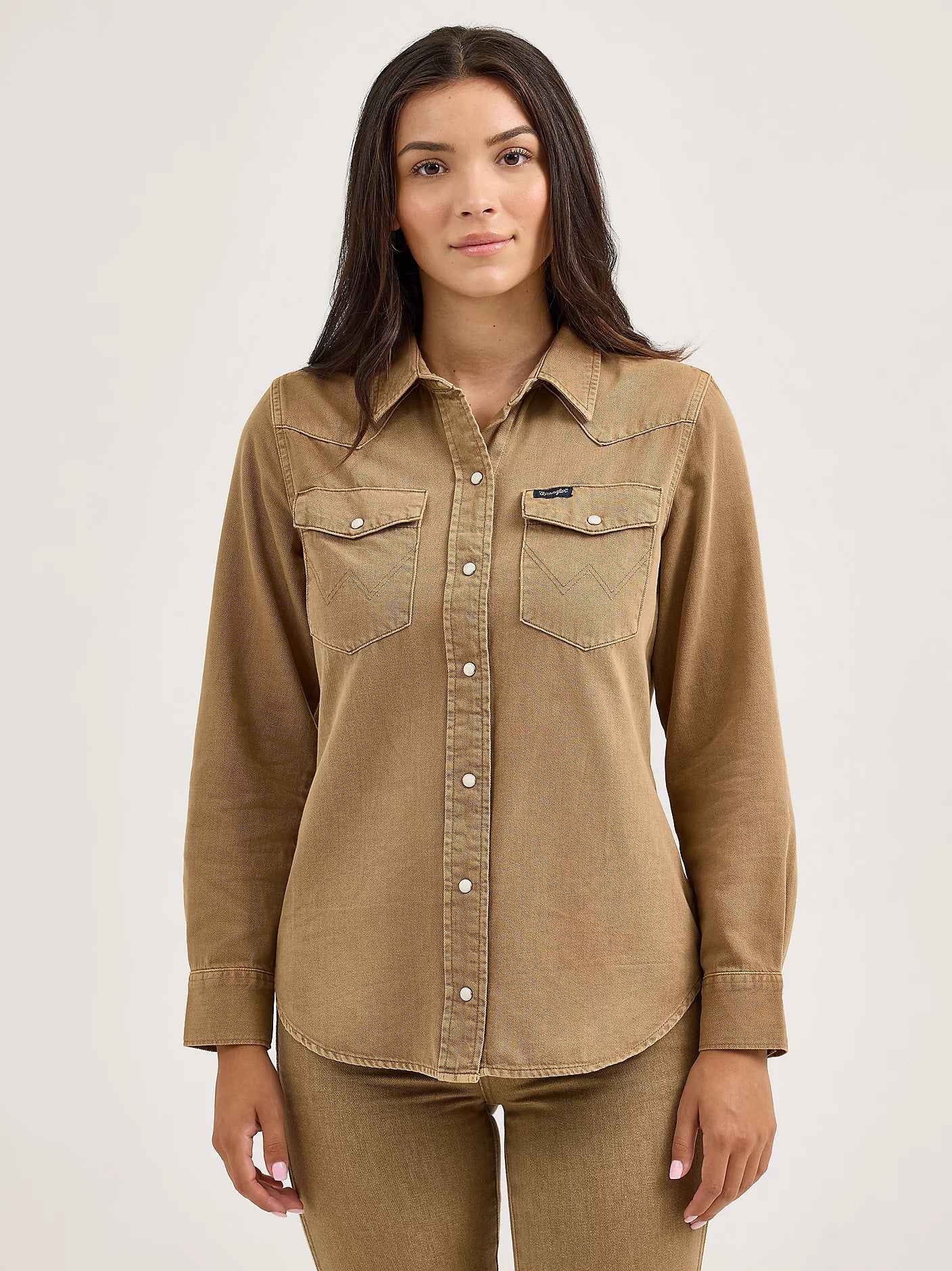Women's Wrangler Brown Colorwash Slim Western Snap Shirt