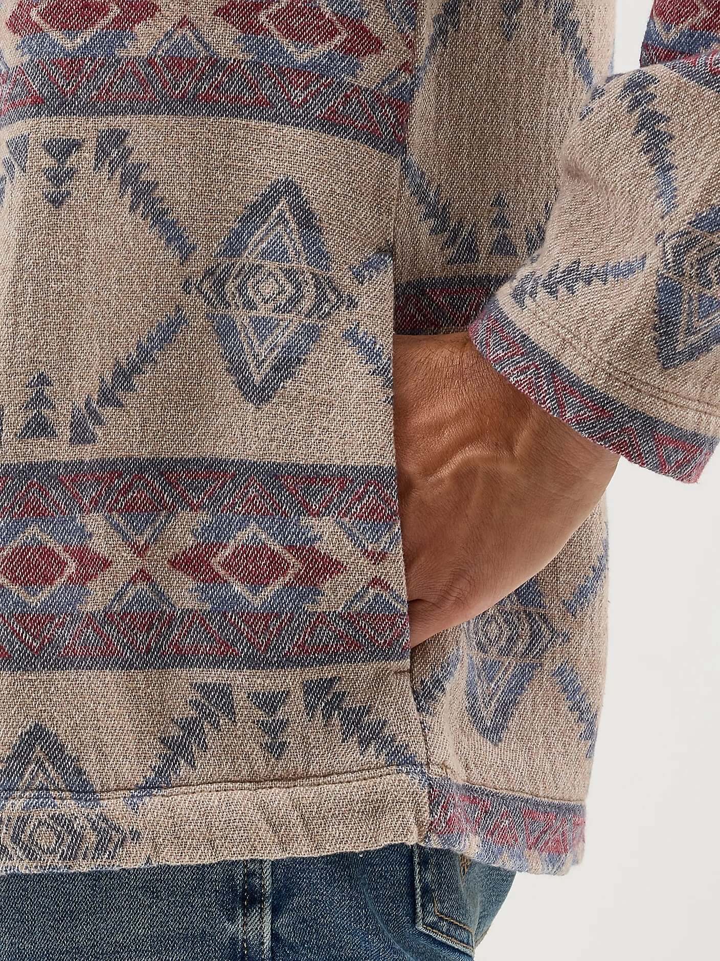 Wrangler Men's Jacquard Quarter Zip Desert Taupe Hooded Popover Jacket