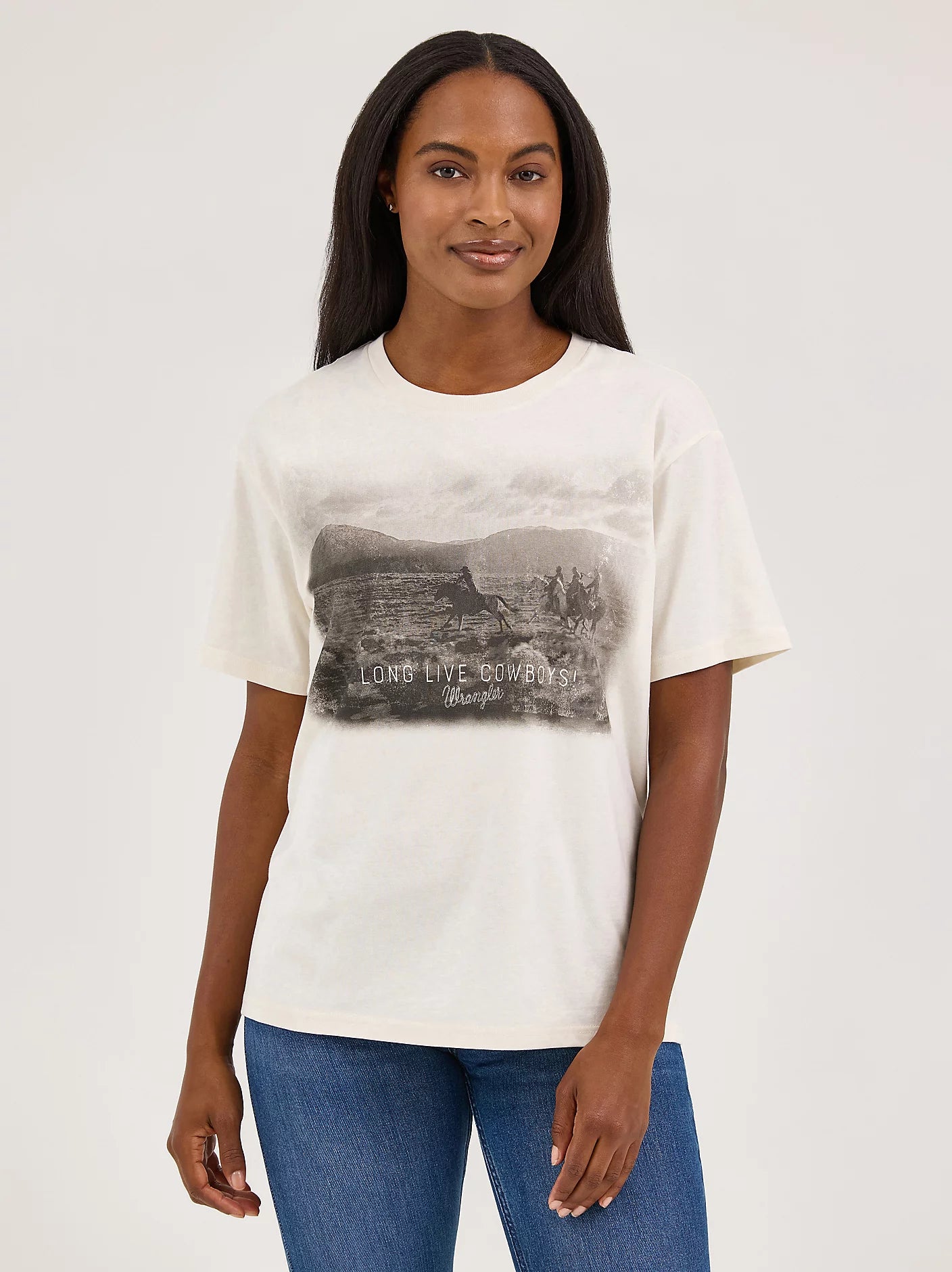 Women's Wrangler Western Long Live Cowboys White Tee
