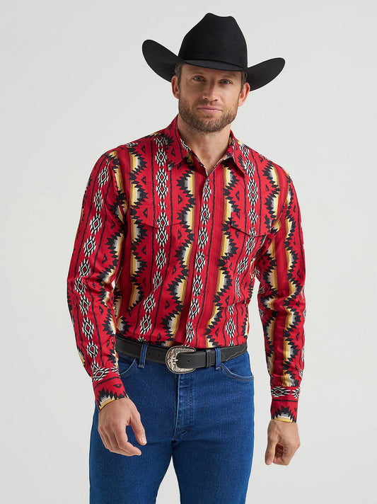 Men's Checotah Firey Red Western Snap Printed Shirt