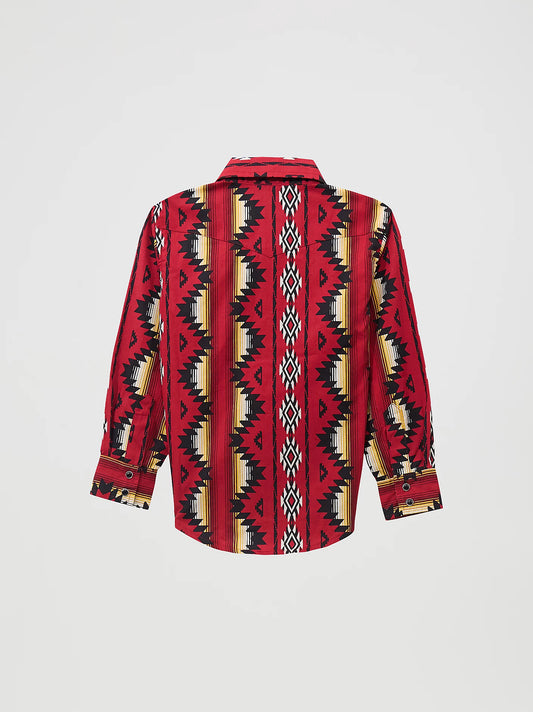 Youth Boy's Wrangler Checotah Firey Red Western Snap Shirt