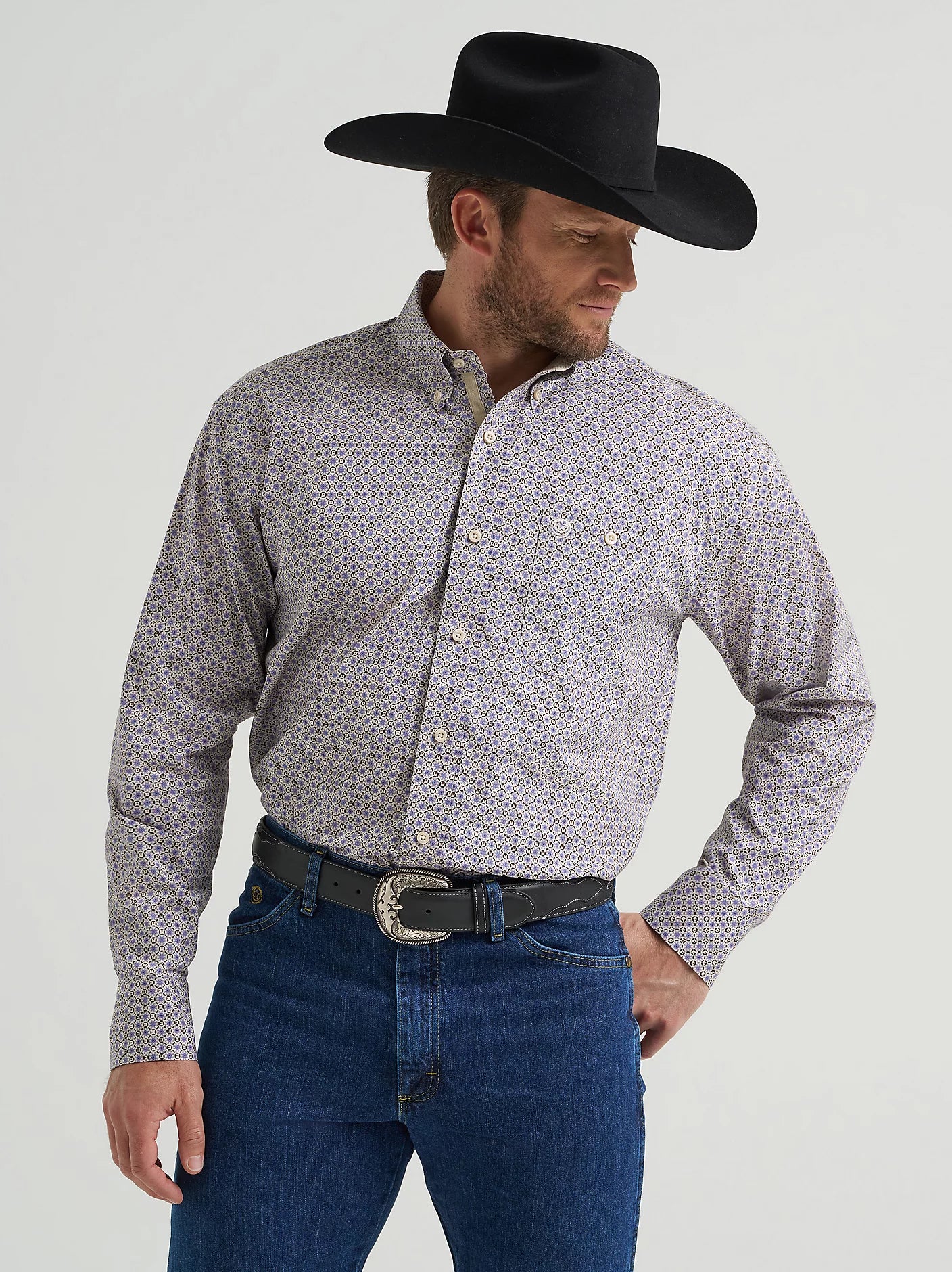 Wrangler® George Strait™ Violet Button Down One Pocket Shirt