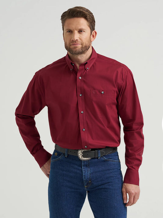 Wrangler Men's Burgundy George Strait Button Down Shirt