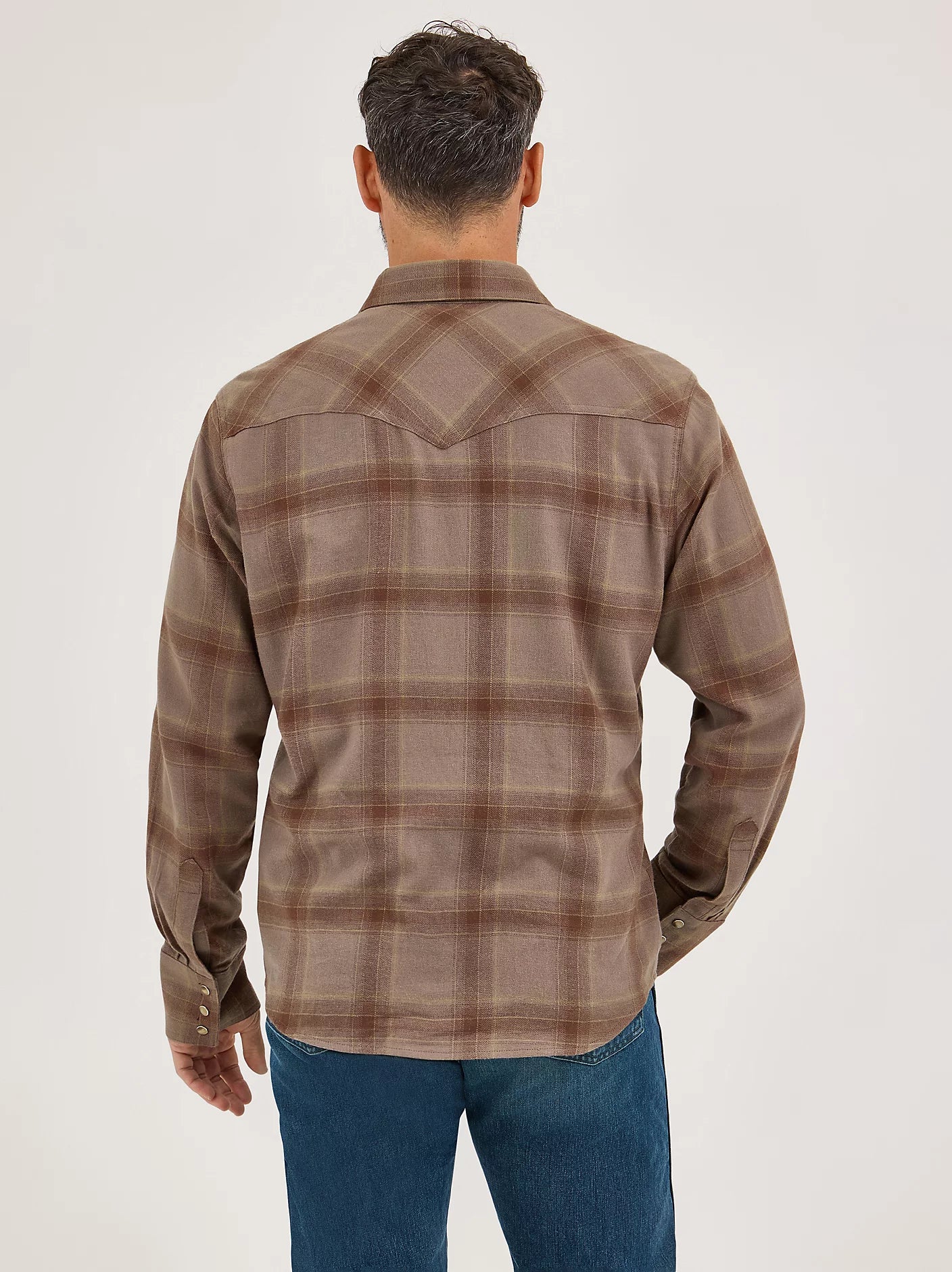 Men's Wrangler Retro Clay Brown Flannel Western Snap Plaid Shirt