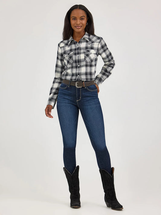 Women's Essential Black Winter Plaid Western Snap Shirt