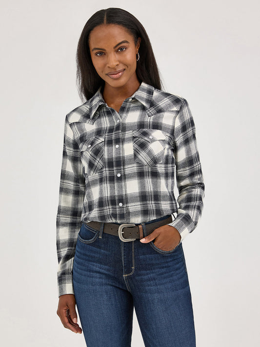 Women's Essential Black Winter Plaid Western Snap Shirt