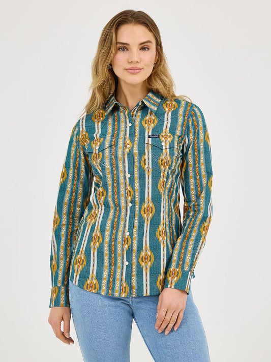 Wrangler Women's Checotah Bold Blue Classic Western Snap Shirt