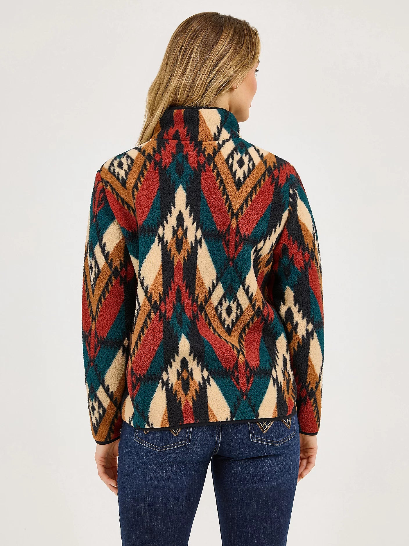 Wrangler Retro Turquoise Pattern Quarter-Zip Sherpa Pullover