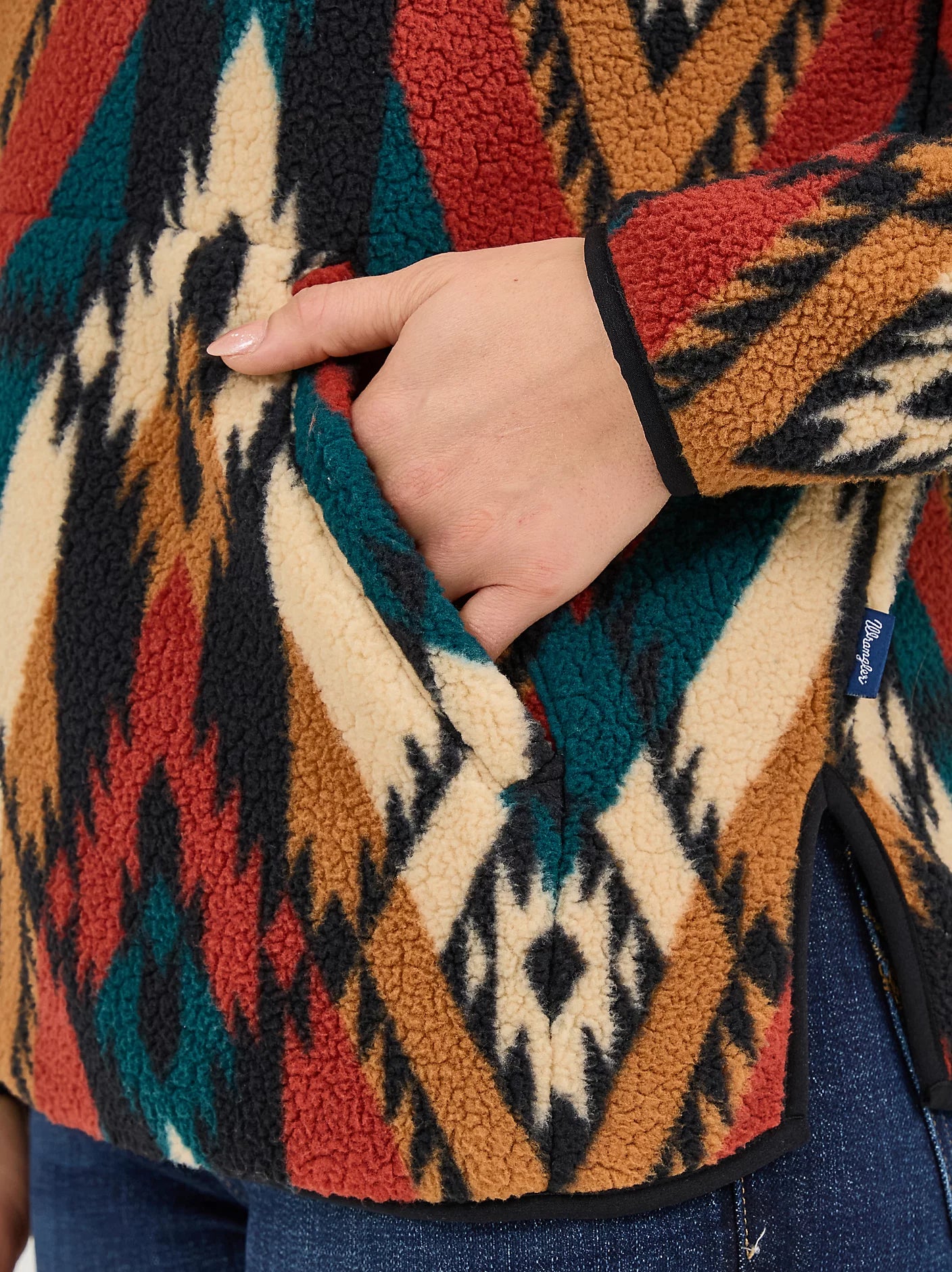 Wrangler Retro Turquoise Pattern Quarter-Zip Sherpa Pullover