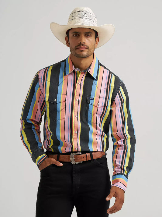 Wrangler Men's Vintage Brushpopper Western Candy Stripe Shirt