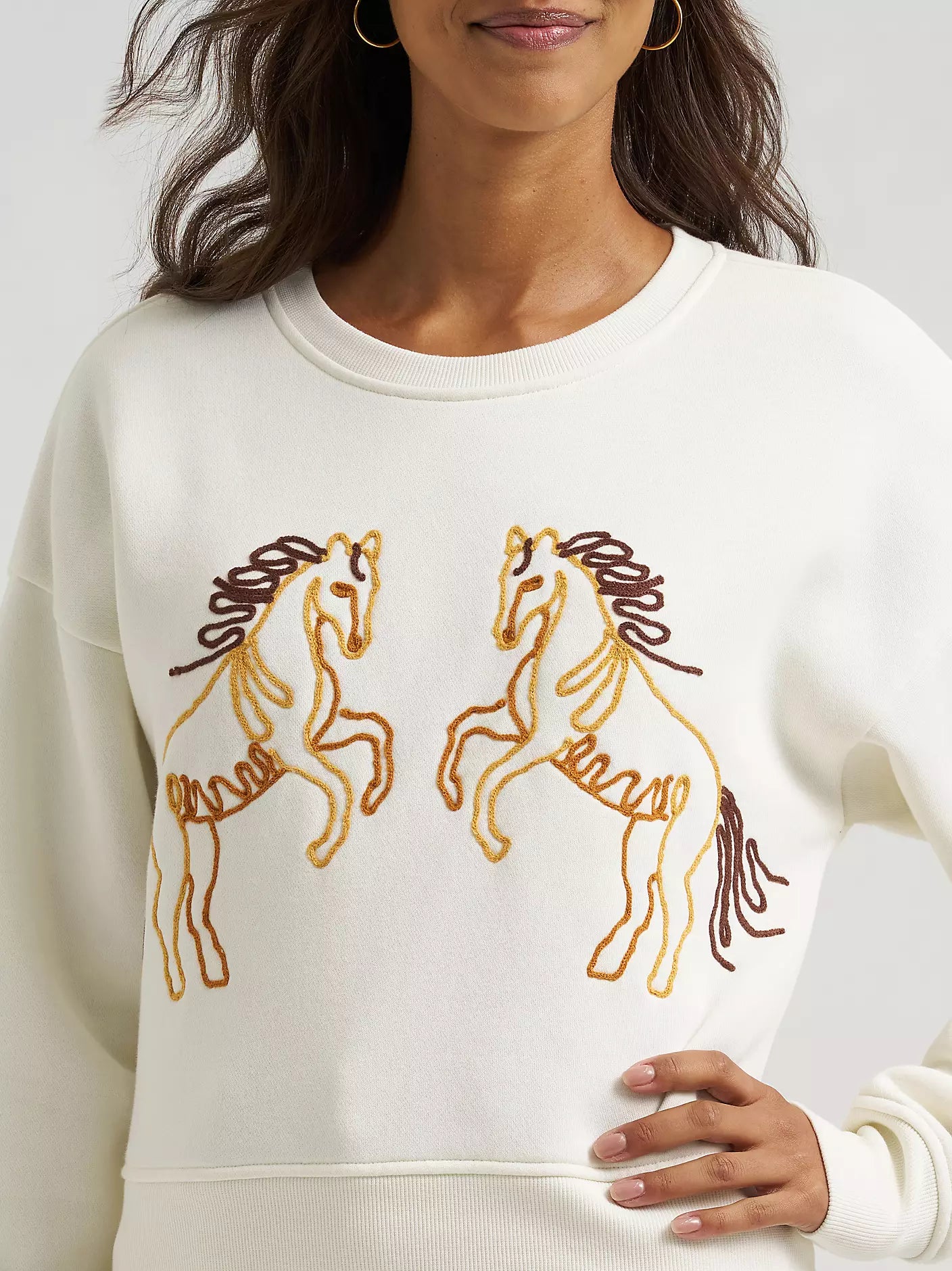 Wrangler Women's White Soutache Horse Crew Sweatshirt
