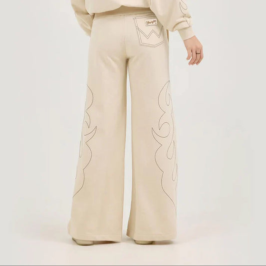 Wrangler X Lainey Wilson Cream Cowboy Wide Leg Sweatpants