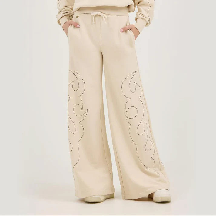 Wrangler X Lainey Wilson Cream Cowboy Wide Leg Sweatpants