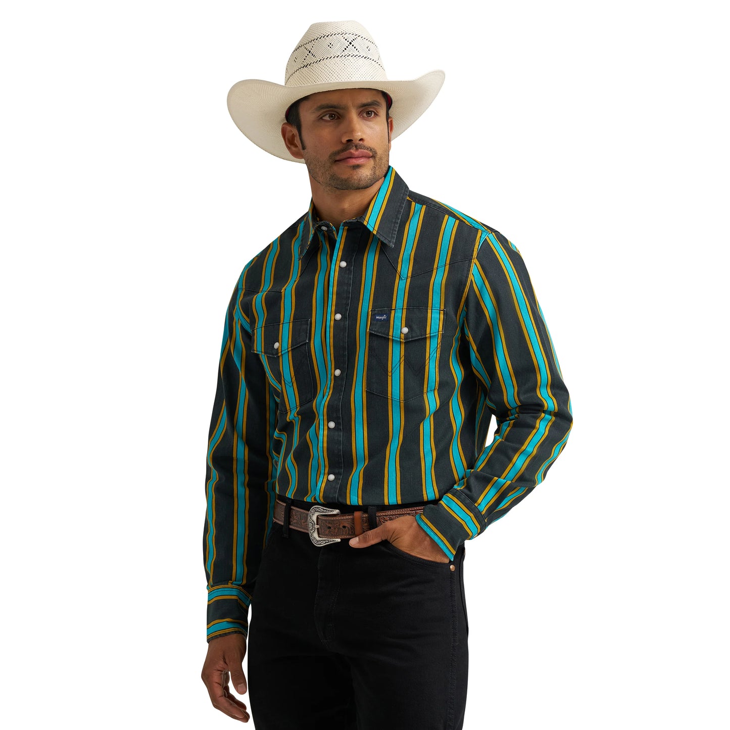Wrangler Men's Vintage Inspired Teal Pop Western Shirt