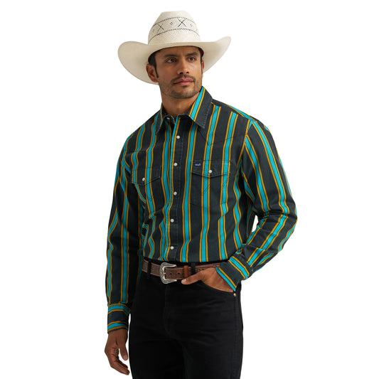 Wrangler Men's Vintage Inspired Teal Pop Western Shirt
