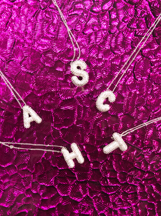 Silver Rhinestone Initial Bubble Letter H Necklace