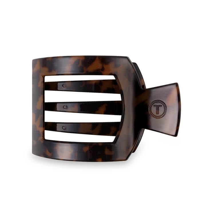 TELETIES Large Square Flat Tortoise Hair Clip, front view of the open slotted design
