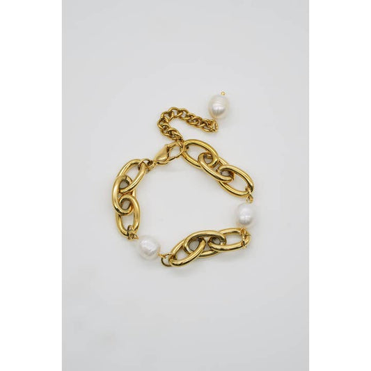 Gold Chunky Chain Bracelet with Pearls - Waterproof