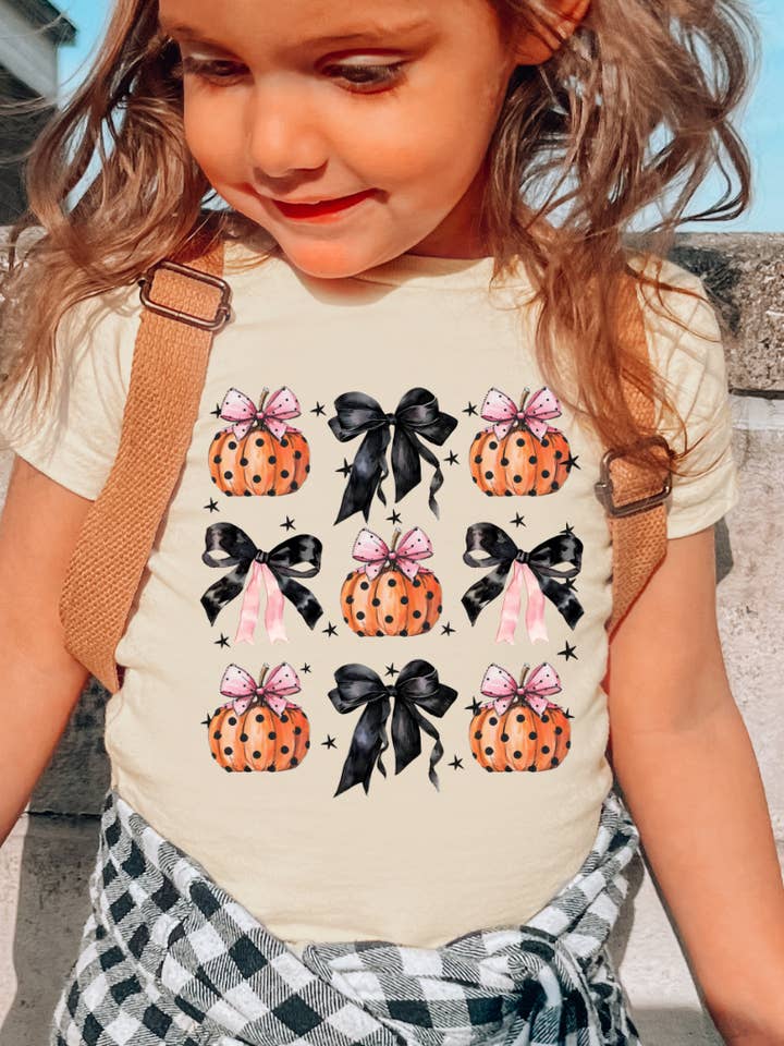 Pumpkin Bows Cream Kids Fall Tee