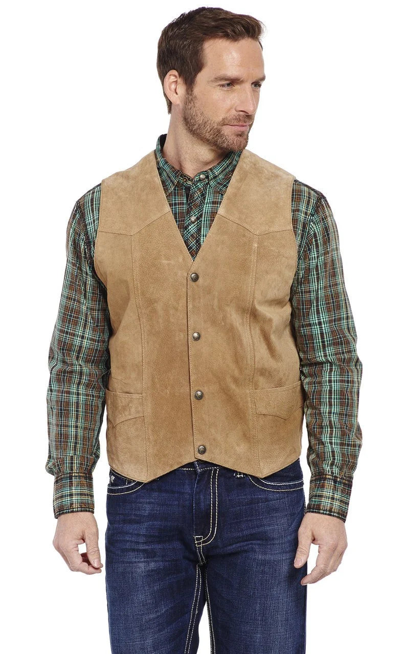 Cripple Creek Mens Boar Suede Leather Vest | Chocolate and Light Brown