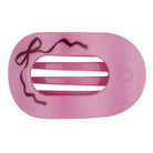 Teleties Just Add A Bow Small Flat Round Hair Clip, pink with burgundy bow print, front view
