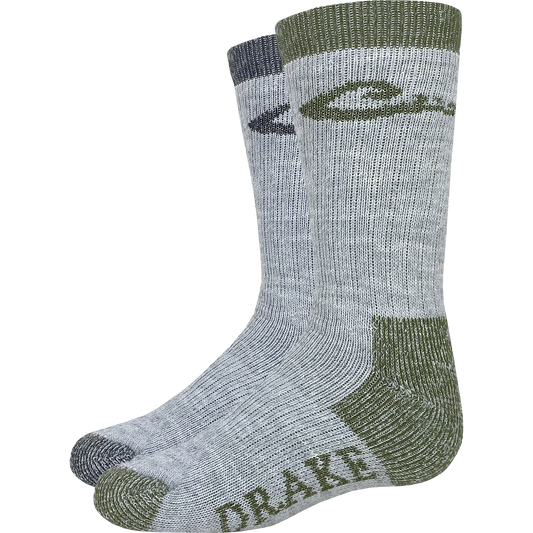 Drake Youth Grey & Green Merino Wool Blend Boot Socks - 2 Pack