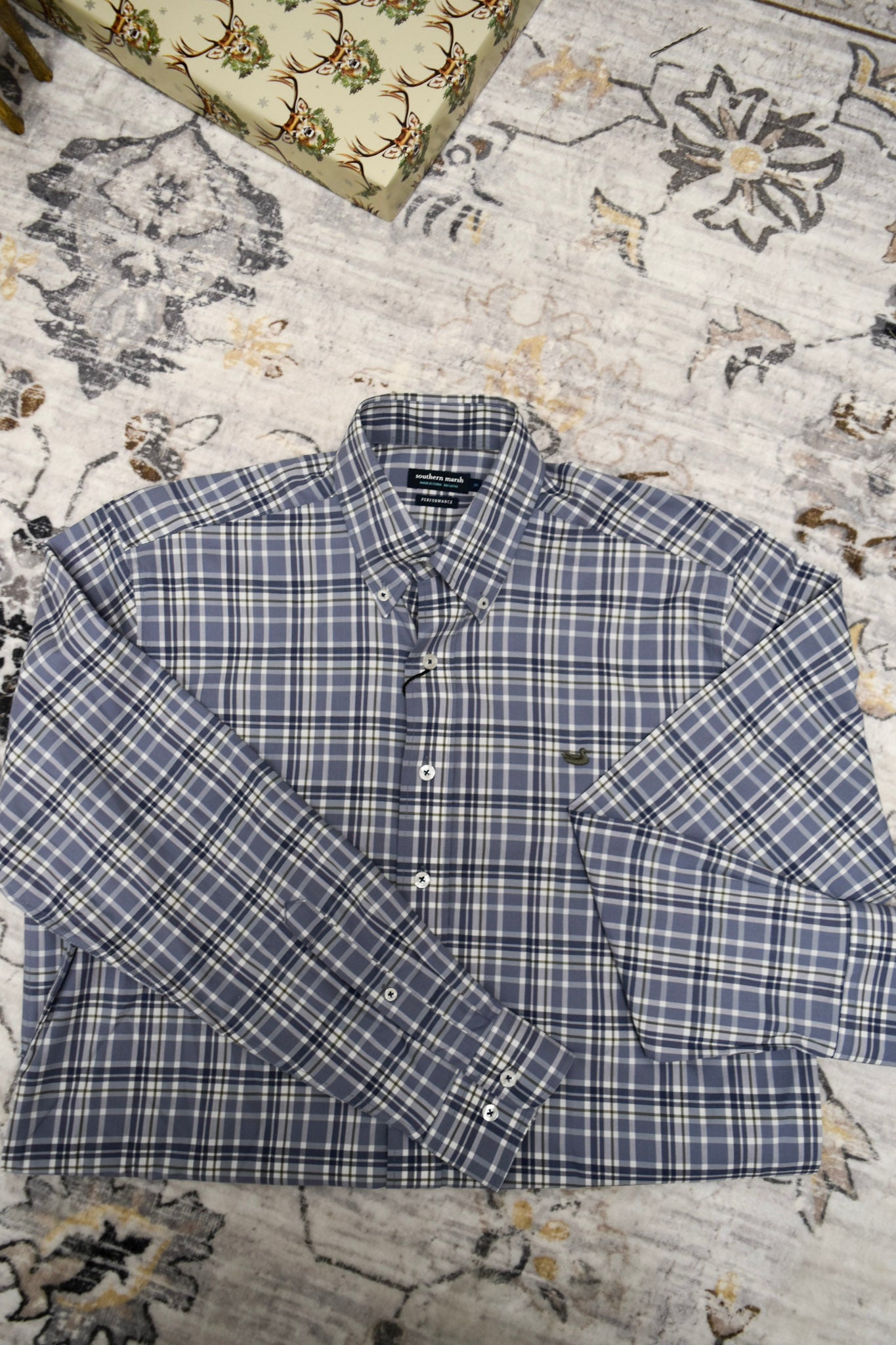 Southern Marsh Men's Slate Grainger Performance Plaid Dress Shirt