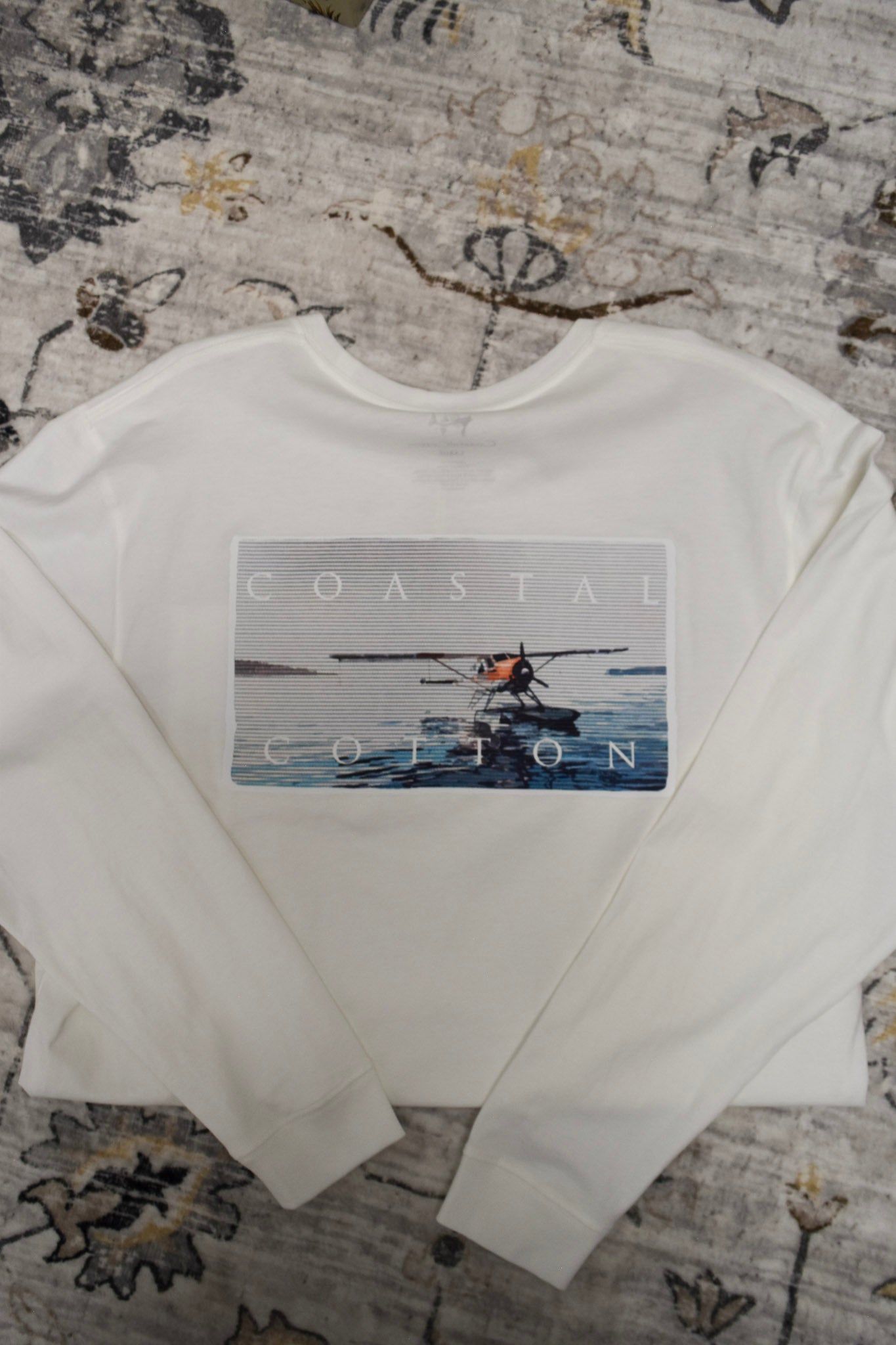 Coastal Cotton Men's Cream Seaplane Long Sleeve Tee