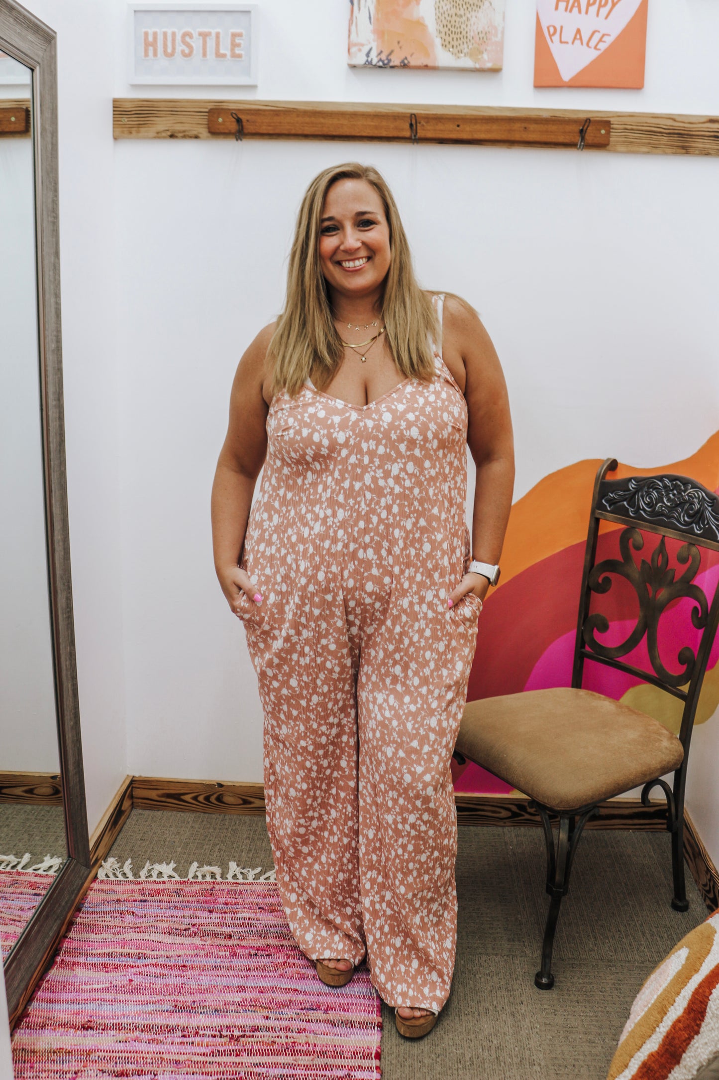 Crowd Pleaser Floral Blush Jumpsuit