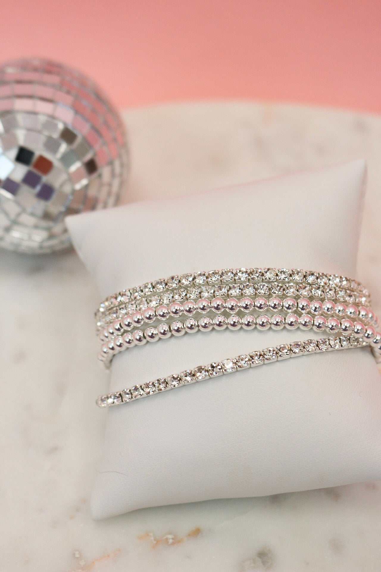 Water Resistant Rhinestone Tennis 4MM Beaded Bracelet Set