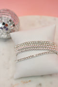 Water Resistant Rhinestone Tennis 4MM Beaded Bracelet Set