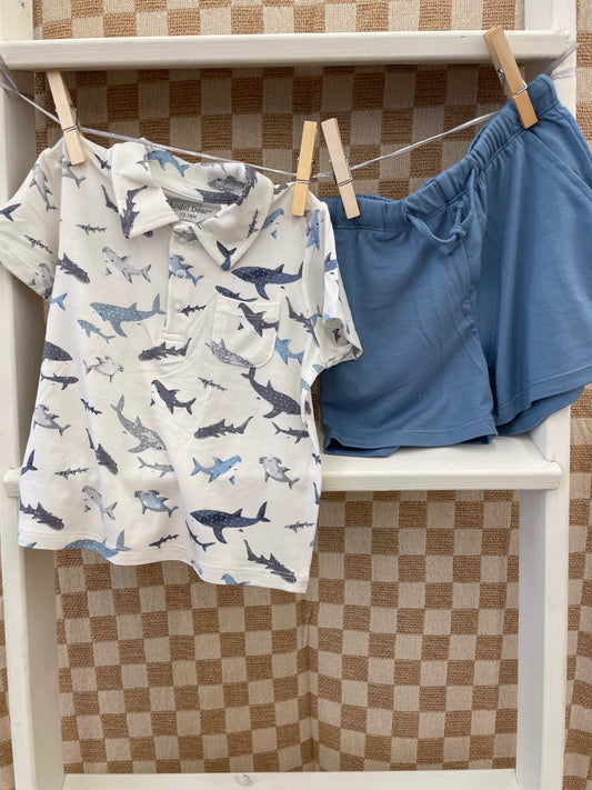 Little Boys Polo Shirt & Short Set- Sharks