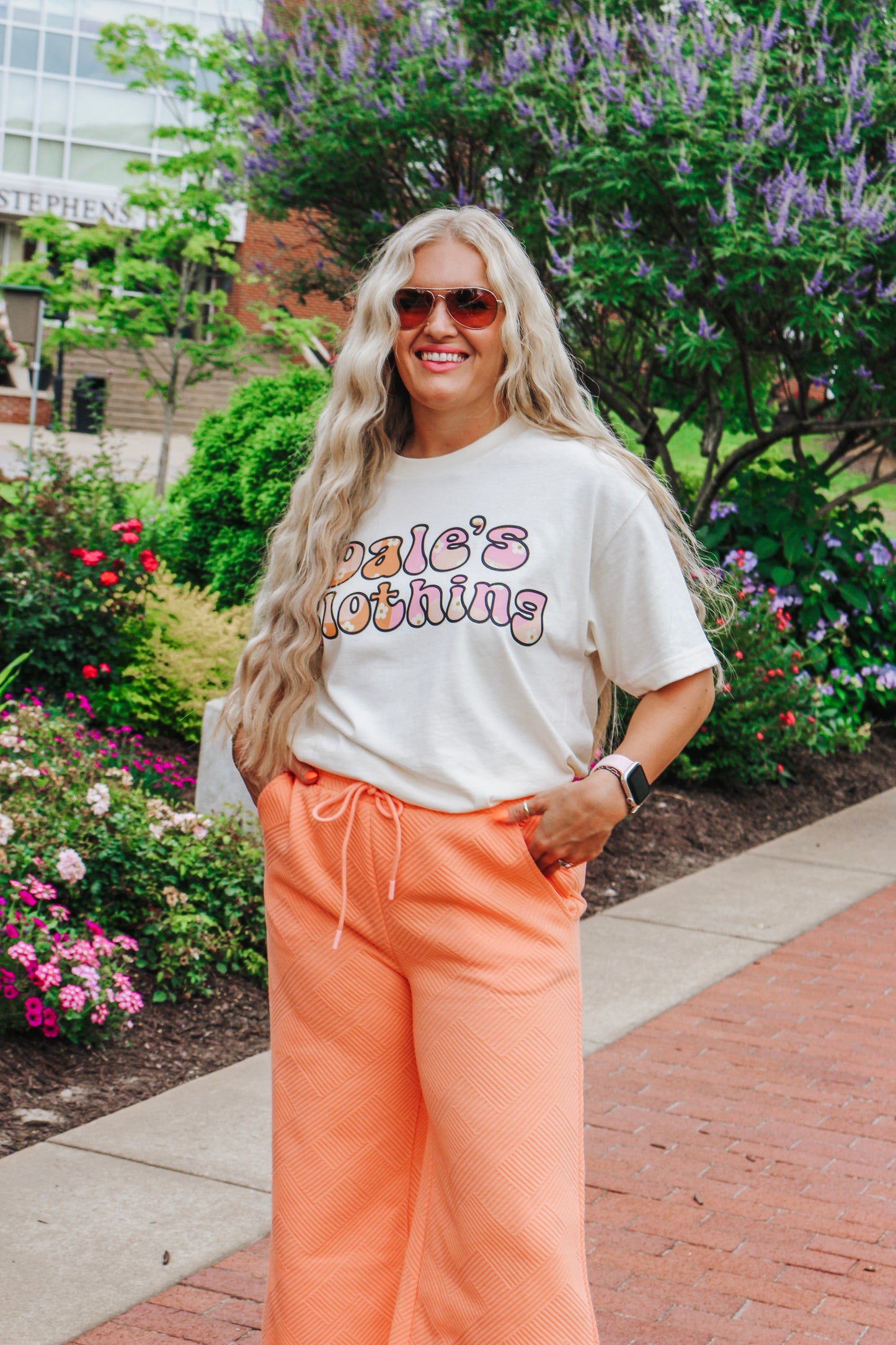 Dales Pink  & Orange Floral Cream Tee