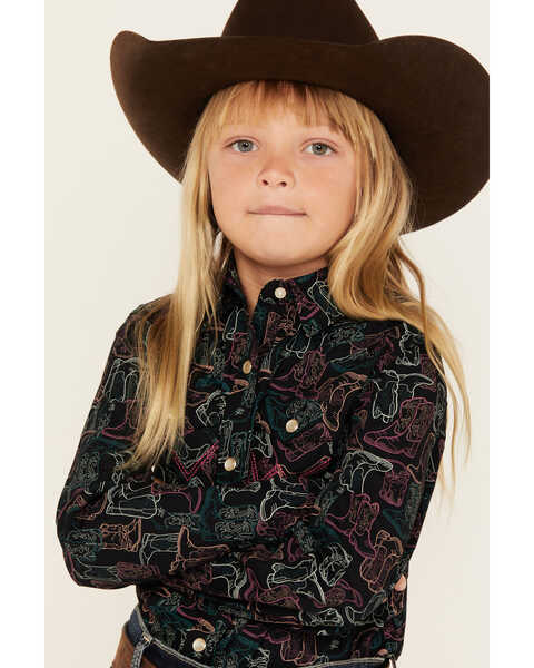 Wrangler Youth Girl's Long Sleeve Woven Snap Shirt, Black