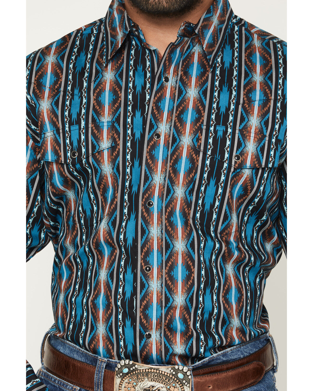 Wrangler Men's Checotah Southwestern Blue Print Western Snap Shirt