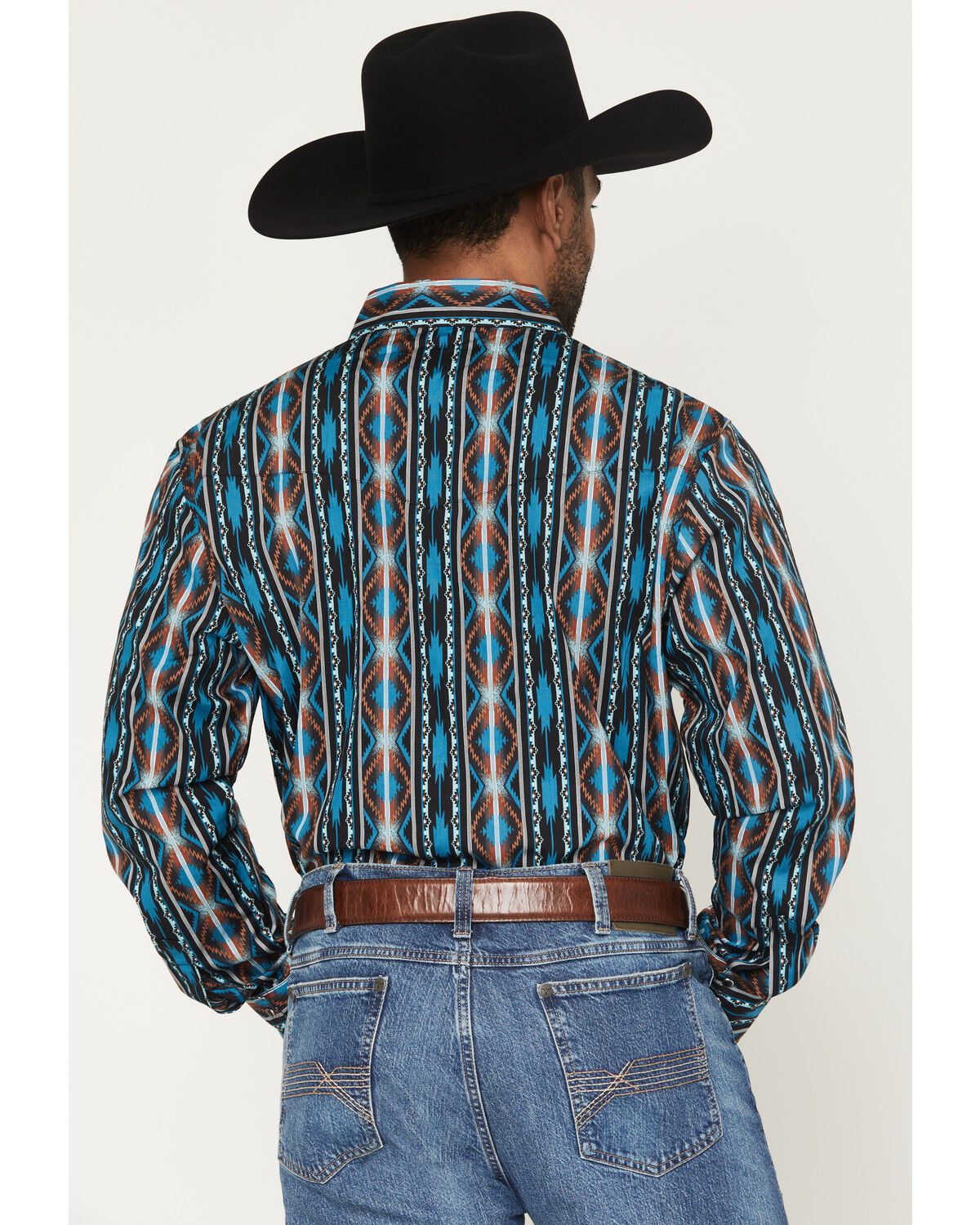 Wrangler Men's Checotah Southwestern Blue Print Western Snap Shirt