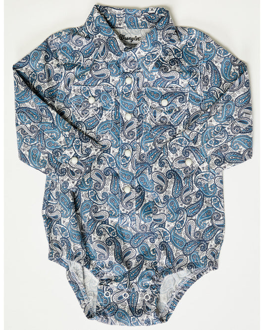 Wrangler Boy's Wavy Paisley Long Sleeve Western Snap Bodysuit