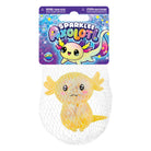 ORB Sparklee Axolotl yellow glitter squishy in mesh bag packaging